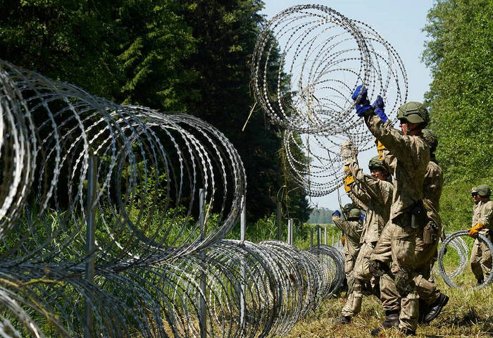 Razor Wire Used as Security Fence in Ukraine Borders
